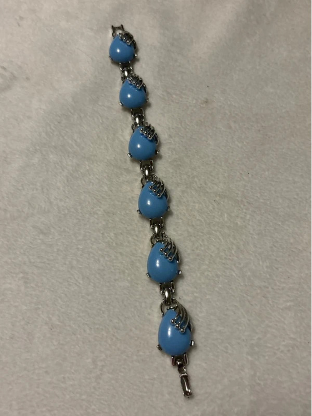 Vintage Bogoff Light Blue Cabachon Silver tone Bracelet